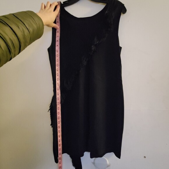 A.L.C. Black Lottman Fringe Shift Asymmetric Sleeveless Mini Cocktail Dress Sz 8 - Picture 8 of 12